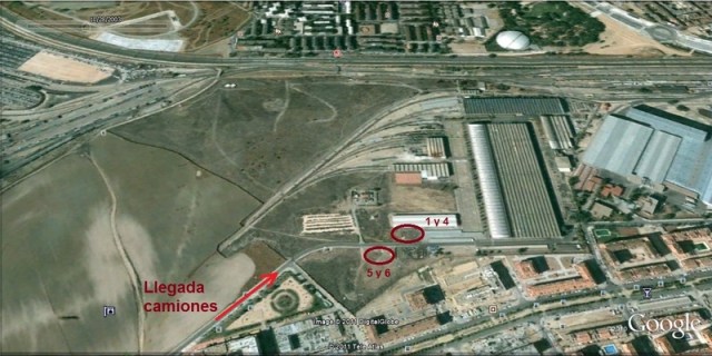 Lugares de depósito de los medios coches del tren de Téllez en los talleres de Renfe en Villaverde Bajo