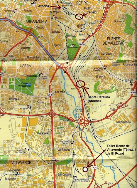 Esquema de los accesos a Madrid. El itinerario más lógico entre Téllez y los talleres de Renfe de Villaverde Bajo sigue la M-30 y la A-4