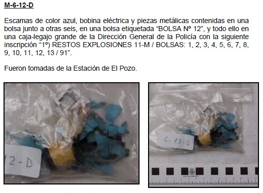 6-12D: Escamas de color azul, bobina eléctrica y piezas metálicas. Fueron tomadas de la Estación de El Pozo