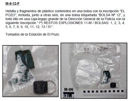 6-12F: Hebilla y fragmentos de plástico contenidos en una bolsa con la inscripción “EL POZO”