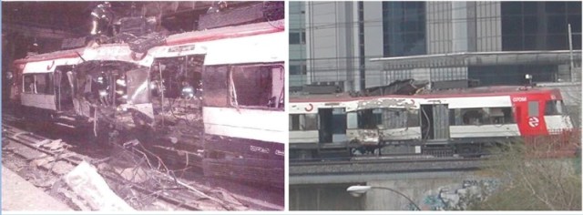 A la izquierda, el coche 1 en Atocha. A la derecha, a su salida de la estación