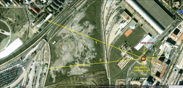 Alineaciones de las tomas de las fotos anteriores, y ubicación de los medios coches que se ven en ellas