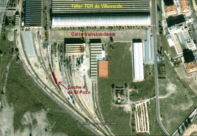 En rojo, ubicación en la que fue fotografiado el coche en el taller TCR de Villaverde