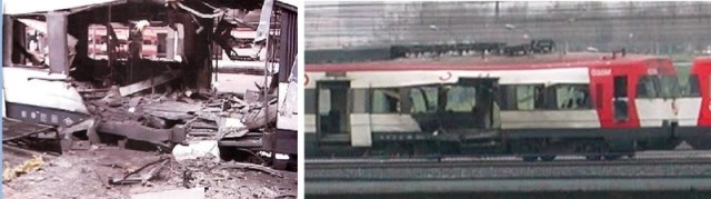 A la izquierda, el coche 4 en Atocha. A la derecha, a su salida de la estación