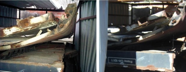 A la izquierda, interior del cobertizo en febrero de 2011, a la derecha mismo interior en septiembre de 2013