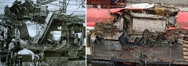 Comparación del estado inicial del foco de explosión con su aspecto tras su limpieza