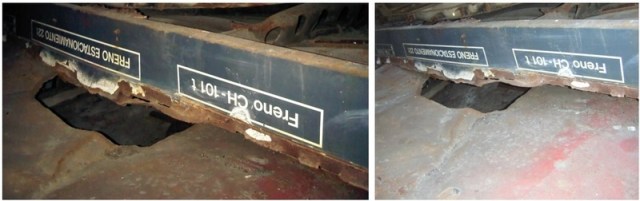 A la izquierda, interior del cobertizo en febrero de 2011, a la derecha mismo interior en septiembre de 2013