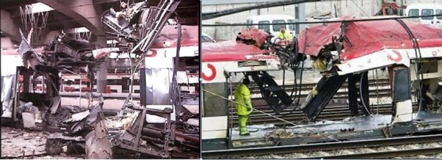 A la izquierda, el coche 5 en Atocha. A la derecha, a su salida de la estación