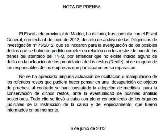 Nota de Prensa de la Fiscalía de Madrid