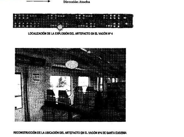 Ubicación de la bomba según el informe pericial sobre la ubicación de los artefactos