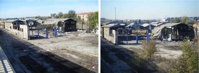 Aspecto del taller el 2 de noviembre de 2013 (izquierda) y el 4 de diciembre (derecha)