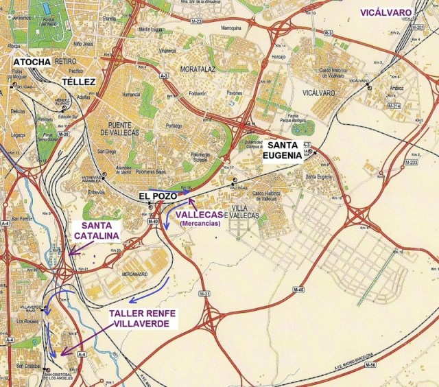 Itinerario seguido por el coche 4 de El Pozo en su traslado a Villaverde