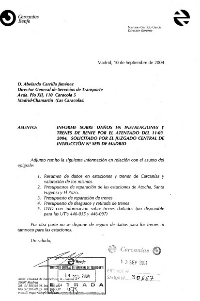 Documento 6.- Carta interna de Renfe a la que se adjunta el informe de daños